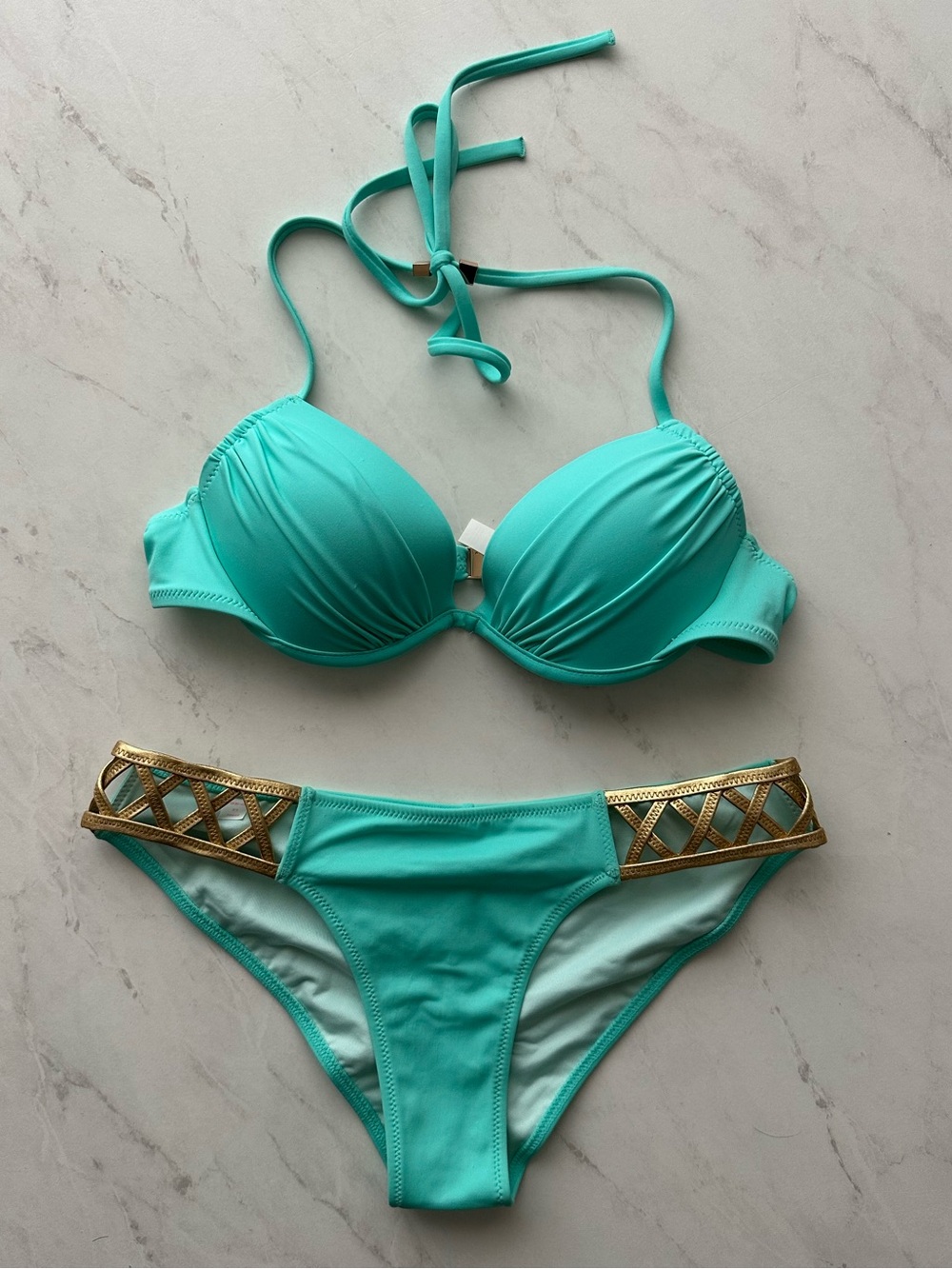 Victoria's Secret Turquoise Bikini with Gold Accent Details